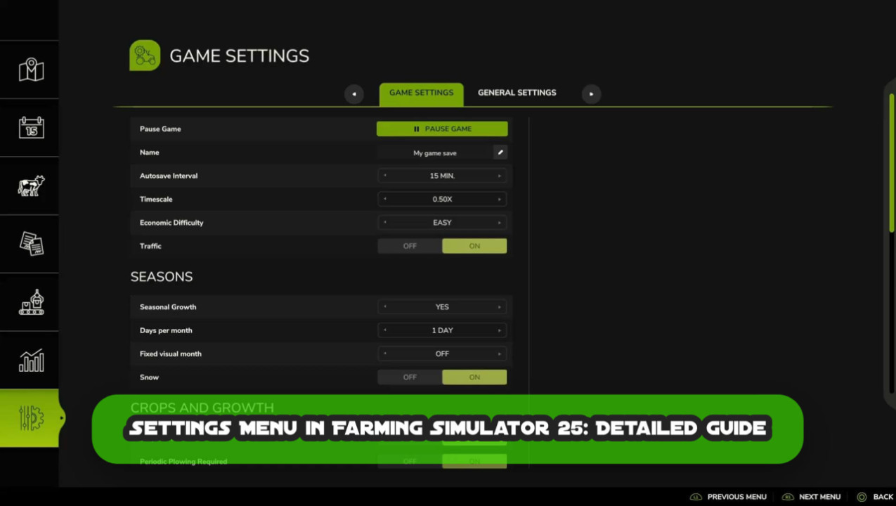 Settings Menu in Farming Simulator 25: Detailed Guide