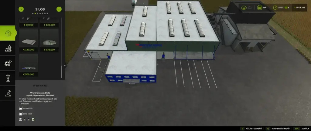 Warehouse with Silo and Gas Station