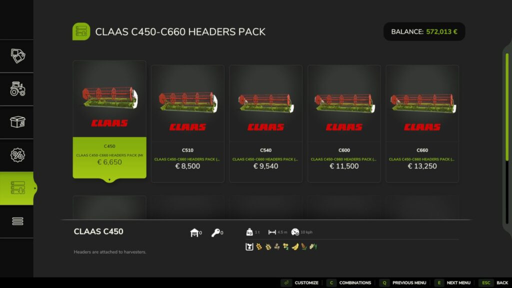 Claas C450-C600 Pack