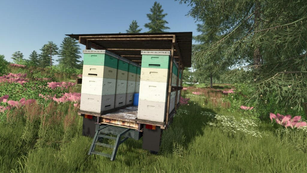 Old trailer with beehives